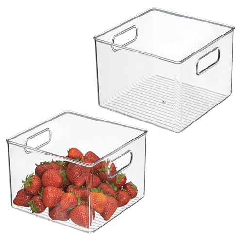 Pantry Storage Bin with Handles for Kitchen Cabinets or Fridge - Set of 2 - Clear - Made in USA