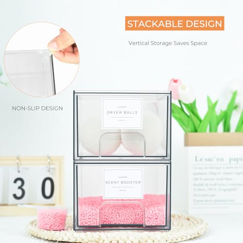 4 Pack Laundry Room Organization Storage Drawers with Labels, Clear Stackable Dryer Sheet Holder and Pod Containers, Detergent Dispenser for Laundry Room Organizing and Decor - view 4