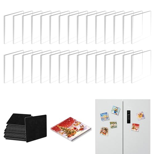 30 PCS DIY Acrylic Fridge Magnets Set, 2"x2"x0.16" Clear Refrigerator Magnet Kit with Self-Adhesive Backing, 3D Decorative Craft Kit for Photos, Artworks, Home Decor & Office Organization