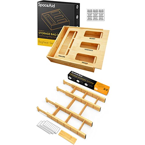 Bag Storage Organizer (1 Box 4 Slots), Bamboo Drawer Dividers with Inserts