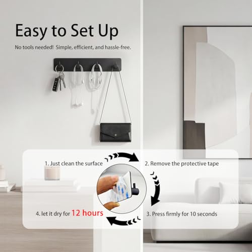 Key Holder for Wall with 2 Self-Adhesive Tapes, Black - view 6