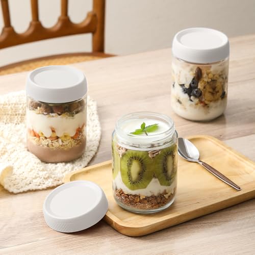 6-pack 16oz Glass jars with Airtight Lids, Overnight Oats Containers with Lids, Wide mouth Mason Salad jars, Glass Food Storage Containers for Snacks Yogurt Spice Sugar-White - view 6