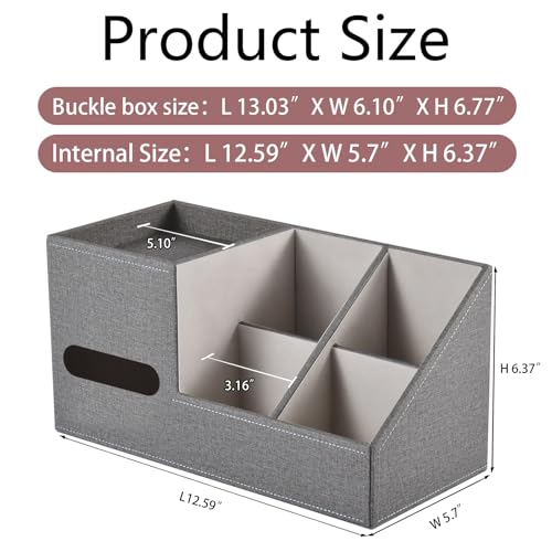 Plus Size Tissue Box Cover-Square Linen Tissue Cover with Side Storage and Tray,Modern Makeup Organizer,Leather Tissue Holder Decorative Cube Organizer for Living Room Vanity NightStand Office,Grey - view 3