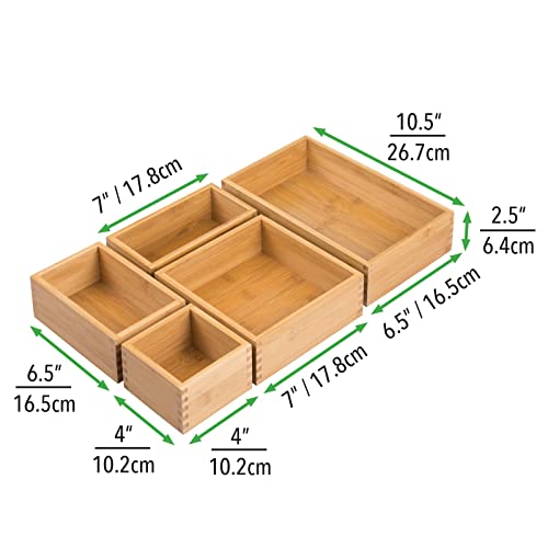 Bamboo Wood Kitchen Cabinet Drawer Organizer Tray Bins - Multipurpose - Use in Drawers, on Countertops, Shelves or in Pantry - Varied Sizes - Echo Collection - Set of 5 - Natural - view 4