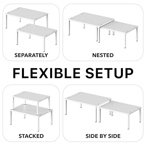 Expandable Stackable Kitchen Counter Shelf Organizer, White, Metal Top, 11.25"L x 7.9"W x 5.4"H - view 6