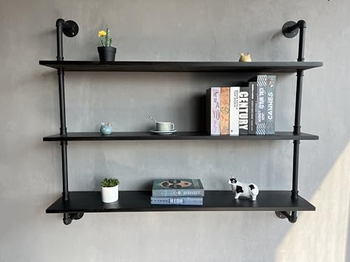 Industrial Pipe Shelf Shelving Bookcase, Wall Mounted Rustic Bookshelf, Floating Bookshelves for Wall,Retro Wood Metal Pipe Industrial Shelves for Living Room - view 5