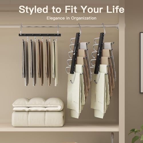 6 Pack Pants Hangers Space Saving,Closet Hanger Space Saver,Black - view 7