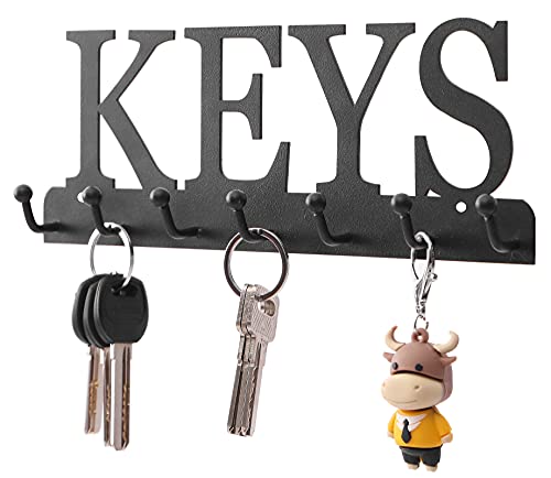 Key Holder Wall Mounted Key Hooks for Wall Decorative with 7 Hooks Black Metal Key Organizer Rack Hanger for Entryway, Front Door, Hallway, Office 10X3.7 inches - view 3
