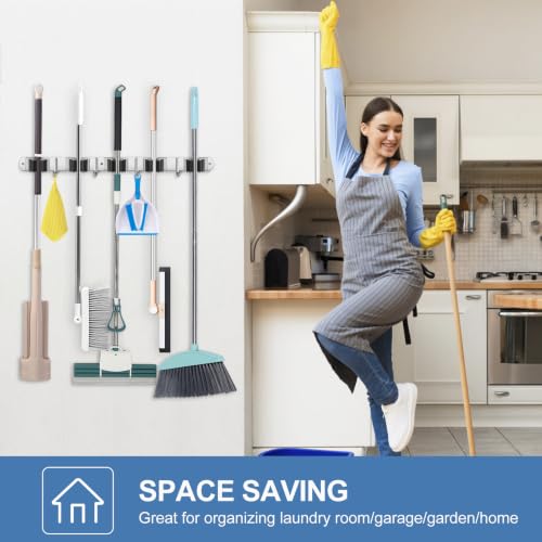 2 Pack Broom Holder Wall Mount Stainless Steel Mop Organizer - view 7