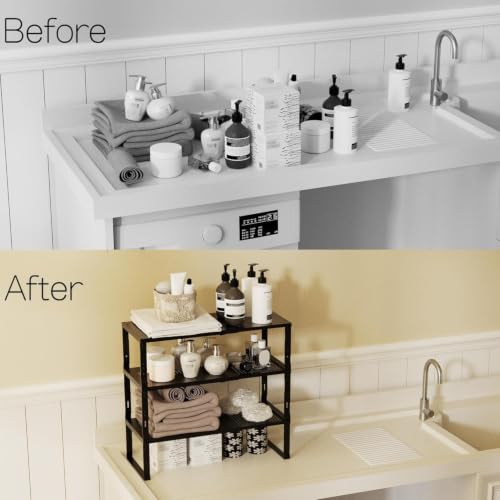 Heavy-Duty Adjustable Metal Shelf Organizer - Expandable & Stackable Pantry Storage Rack for Kitchen, Bathroom, RV, Cabinets(1 Pack/Black, Medium) - view 6