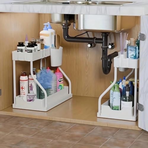 2 Pack Under Sink Organizer 2-Tier Pull Out Drawer, White - view 2