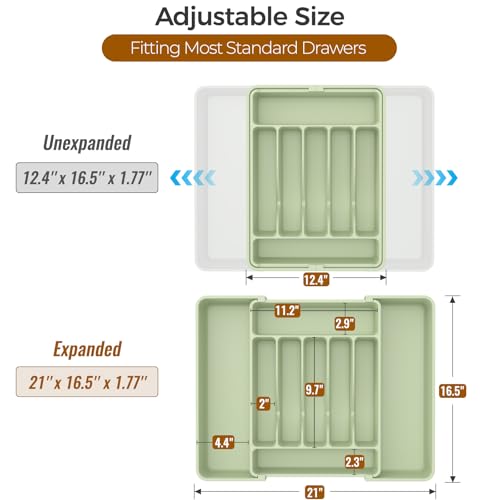 Extra Large Expandable Silverware Organizer, Flatware Tray, Green - view 3