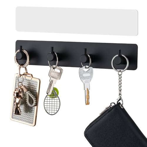 Key Holder with 4 Hooks,Adhesive Key Hanger Organizer for Wall Mount