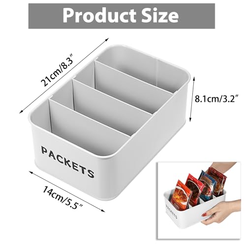 Seasoning Packet Organizer, Food Storage Organizer with Divided 4 Compartments, Metal Storage Caddy for Kitchen Pantry Cabinet, Kitchen Organization Bin for Snacks Spice Packets, White - view 2
