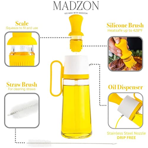 3-in-1 Olive Oil Dispenser Bottle for Kitchen with Brush and Straw Cleaner. Pour, Drizzle or Brush Vinegar, Soy Sauce and Cooking Oil Container. 18.6oz Glass Oil Cruet/Leakproof Spout (Brown) - view 4