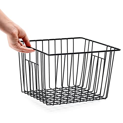 Freezer Storage Baskets, Pantry Storage Wire Basket Organizer Bins Refrigerator Bin with Built-in Handles for Cabinets, Pantry, Closets, Bedrooms - Set of 4 Black, Black,11"x 10" - view 4