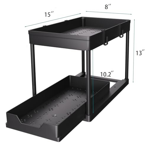 Under Sink Organizer 2 Pack, Bathroom Cabinet Organizer, 2 Tier Sliding Cabinet Basket Organizer Drawer, Multi-Purpose Bath Collection Baskets for Bathroom (Black) - view 2
