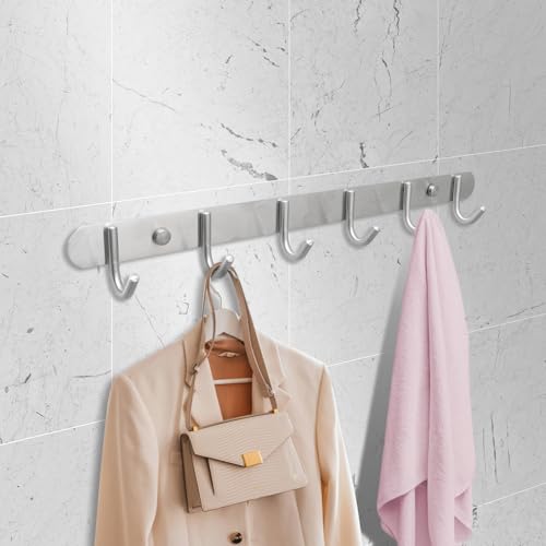 Coat Hook Rack Wall Mounted - Towel Hook Rail with 6 Round Hooks/16-inch/304Stainless Steel Brushed Nickel/Super Easy Installation/Rust and Water Proof/Perfect Home Storage & Organization - view 6