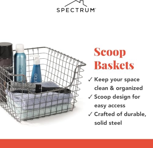 Wire Scoop Basket Storage Bin Industrial Gray Medium Metal Wire Basket Organizer for Kitchen Pantry Wire Storage Bins, Heavy Duty Rectangle Wire Storage for Kitchen Organization - view 6