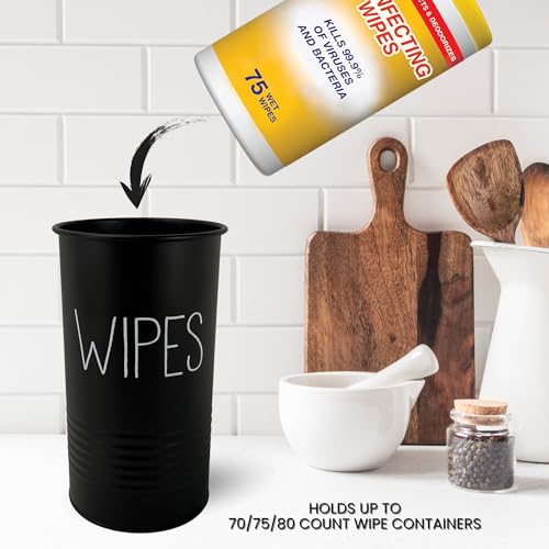 Wipe Holder for Kitchen/Bathroom Counter, Disinfectant Wipe Container, Farmhouse Kitchen Decor, Vintage Countertop Wipe Storage Organizer Caddy, with Matte Black - view 5