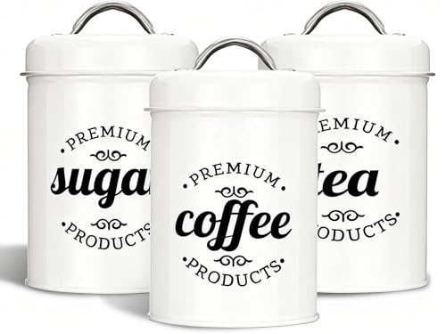 Coffee Tea Sugar Container Set of 3, Airtight Metal Canisters