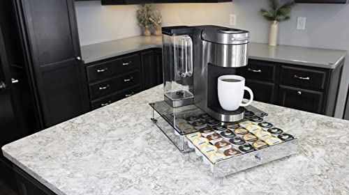 Nifty Rolling Coffee Pod Drawer - Glass Top & Chrome Finish, Compatible with K-Cups, 36 Pod Pack Holder, Compact Under Coffee Pot Storage Drawer, Slim Home Kitchen Counter Organizer - view 6