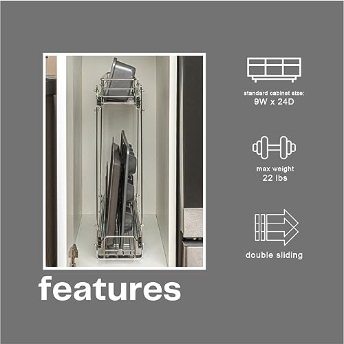 Glidez Multipurpose Chrome-Plated Steel Pull-Out/Slide-Out Storage Organizer for Cookware and Bakeware - 2-Tier Design - Fits Standard Size Cabinet or Shelf, Chrome - view 4