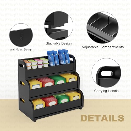 3-Tier Bamboo Tea Bag Organizer, Stackable Tea Holder for Countertop, Black - view 5