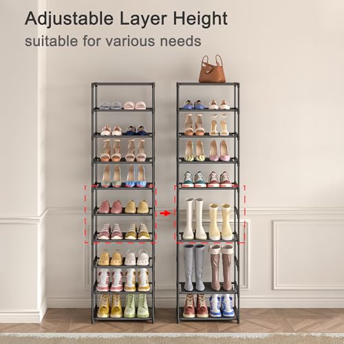 10 Tier Tall Shoe Rack, Non-Woven Fabrics Narrow Shoe Shelf - view 4