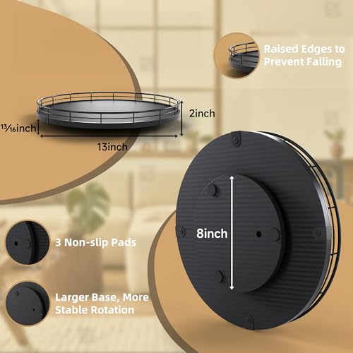 13" Lazy Susan Turntable Organizer for Table Top, Round Wooden Lazy Susan for Cabinet Kitchen Decor Centerpieces Coffee Table, Storage Condiments Spices, Bathroom Vanity Tray for Soap, Black - view 2