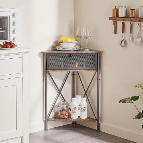 Corner Table/Cabinet with Flip Door and Storage Shelves, Free-Standing Organizer for Compact Space in Living Room/Study/Lobby/Bedroom,Industrial - view 6