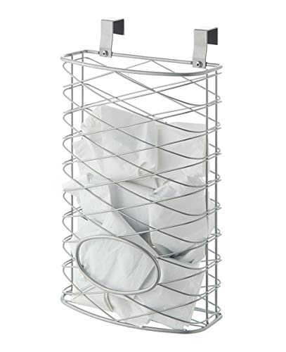 Over Cabinet Kitchen Storage Organizer Holder or Basket - Hang Over Cabinet Doors in Kitchen/Pantry - Holds up to 50 Plastic Shopping Bags (SILVER)