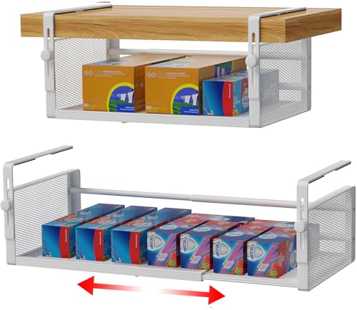 2Pack Expandable Under Shelf Storage Basket Organizer, White