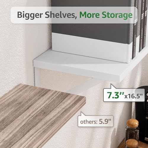 Wall Shelves 7.3" Deep Solid Paulownia Wood (White, Set of 3) - view 3