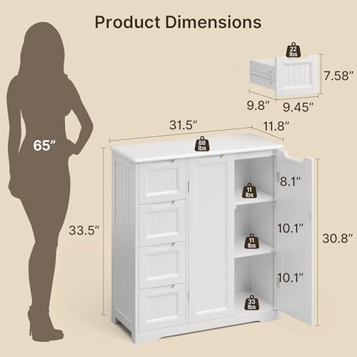 Storage Cabinet, Bathroom Storage Cabinet with 4 Drawers & 2 Doors - view 3