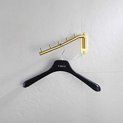 Folding Clothes Hanger Rack, Stainless Steel Swing Arm Hook Holder, Clothing Hanging System Drying Closet Storage Organizer Brushed Gold Wall Mount, SHR100-BG - view 4