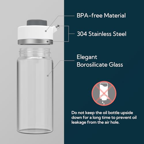 Precision Pour Glass Oil Dispenser with 3 Modes, Drip-free Spout, Two Adjustable Flowing Speed, 12 oz Vinegar Dispenser Bottle for Kitchen, Borosilicate Glass Olive Oil Bottle for Cooking - view 6