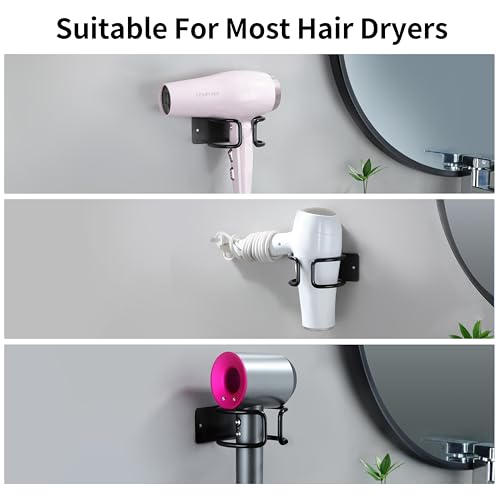 Universal Hair Dryer Holder, Wall Mounted Adhesive Rack, Black - view 3