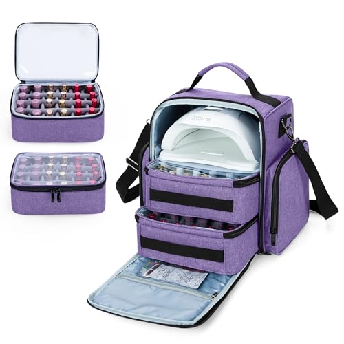 Nail Polish Organizer Holds 48 Bottles and a Nail Lamp, Purple