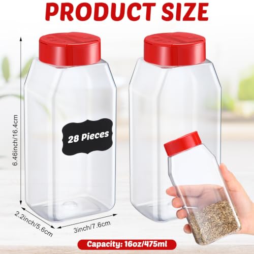 28 Pack 16 oz Red Plastic Spice Jars with Cap - view 2