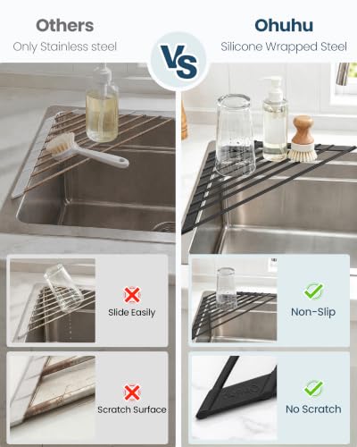 Corner Sink Caddy, Sponge Holder for Kitchen Sink Organizer - Silicone Wrapped Steel Anti Slip Rust Triangle Over the Sink Roll-UP Dish Drying Rack for Sink Corner Kitchen Sink Accessories - view 5