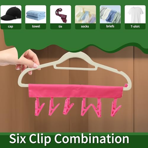 Travel Hangers for Cruise & Hotel – Foldable and Magnetic Clothes Line with Sock Drying Rack – Perfect for Traveling and Compact Storage，Hanger with 6 Clips Pack of 3（Red, Blue, Rose red） - view 3