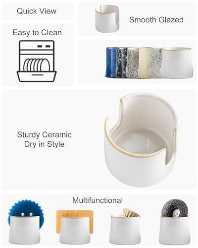 Sponge Holder for Kitchen Sink, Ceramic Dish Sponge Drying Caddy - view 2
