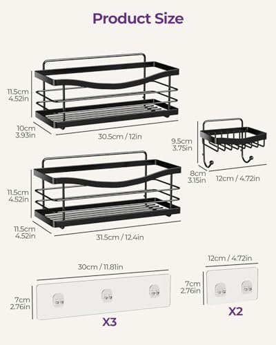 3 Pack Adhesive Shower Caddy,Stainless Steel Shower Shelves,Black - view 2