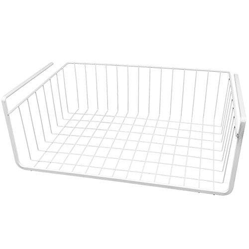 15-Inch Easy Install White Wire Under-Cabinet Hanging Basket Shelf Organizer – Storage Rack for Kitchen, Pantry, and Bathroom