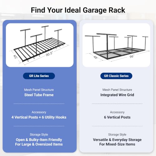 4x8 Overhead Garage Ceiling Storage Rack with 6 Hooks, Black - view 6