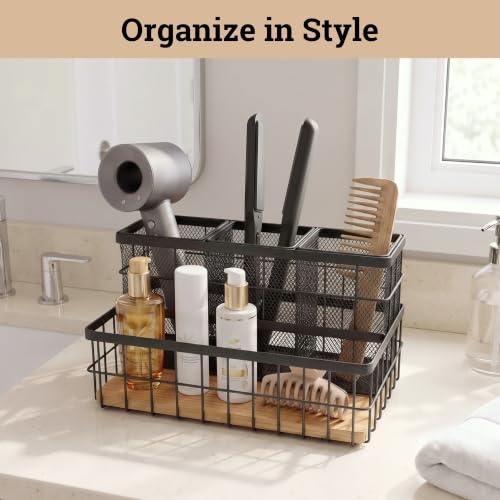 Hair Tool Organizer Countertop, Breathable Metal & Bamboo, Heat-Resistant - view 3