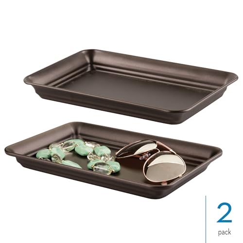 Decorative Countertop Vanity Tray Organizer for Bathroom, Bedroom, Closet, Entryway, Set of 2, 9.7" x 6.3" x 1", Bronze - view 2