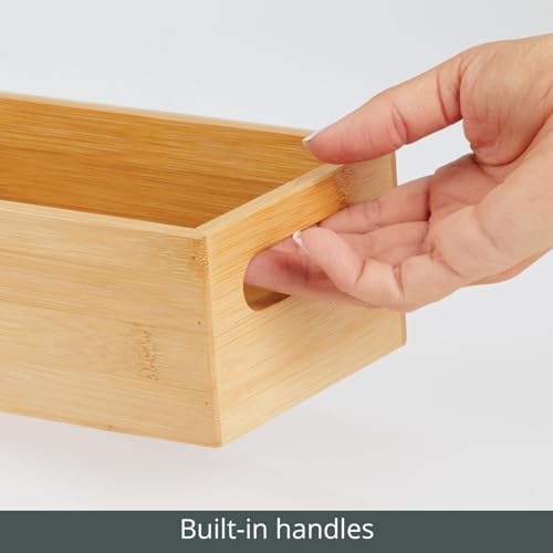 Slim Bamboo Kitchen Cabinet & Fridge Drawer Organizer Tray - Storage Bin for Cutlery, Serving Spoons, Cooking Utensils, Gadgets - 4.6" Wide - Natural Wood Finish - view 5