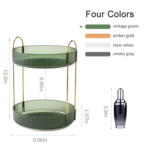 360 Rotating Makeup Organizer and Storage for Vanity Countertop 2 Tiers, High Capacity Cosmetic Skincare Perfume Organizers for Dresser Bathroom Lazy Susan (Vintage Green) - view 4